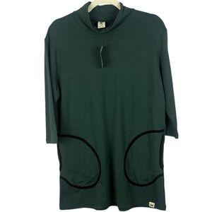 Áshábí Green Large Mock Turtle Top - Bamboo Cotton Blend Jersey Knit Tunic Top